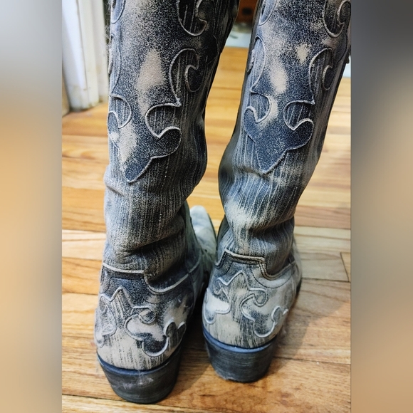 Lane Dawson Embroidered Cowboy Boots – Black/White Distressed Leather – Size 5.5 - Picture 6 of 6